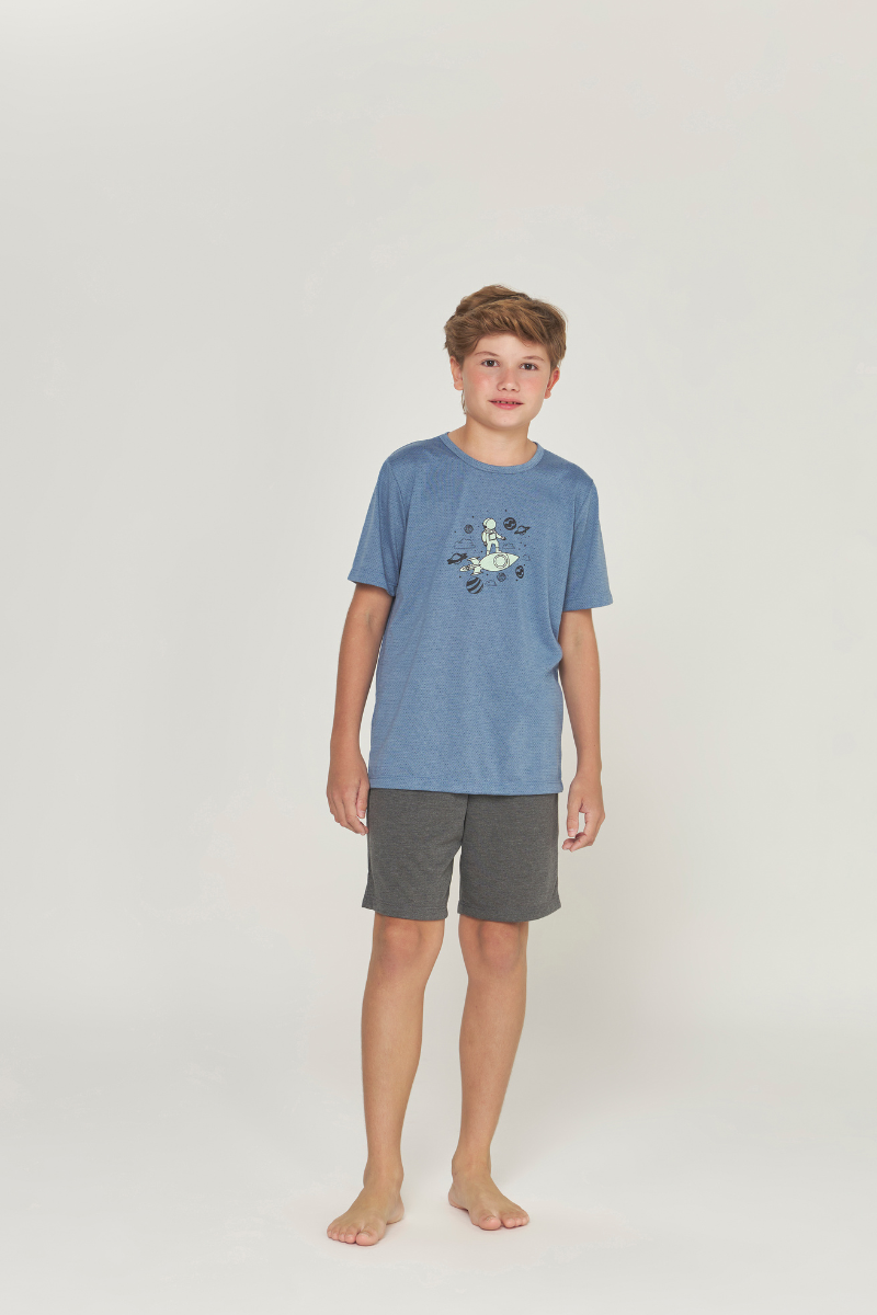 Pijama Meia Manga com Bermuda Infantil Viscolycra Azul – Dunid® 01.1.0459/60