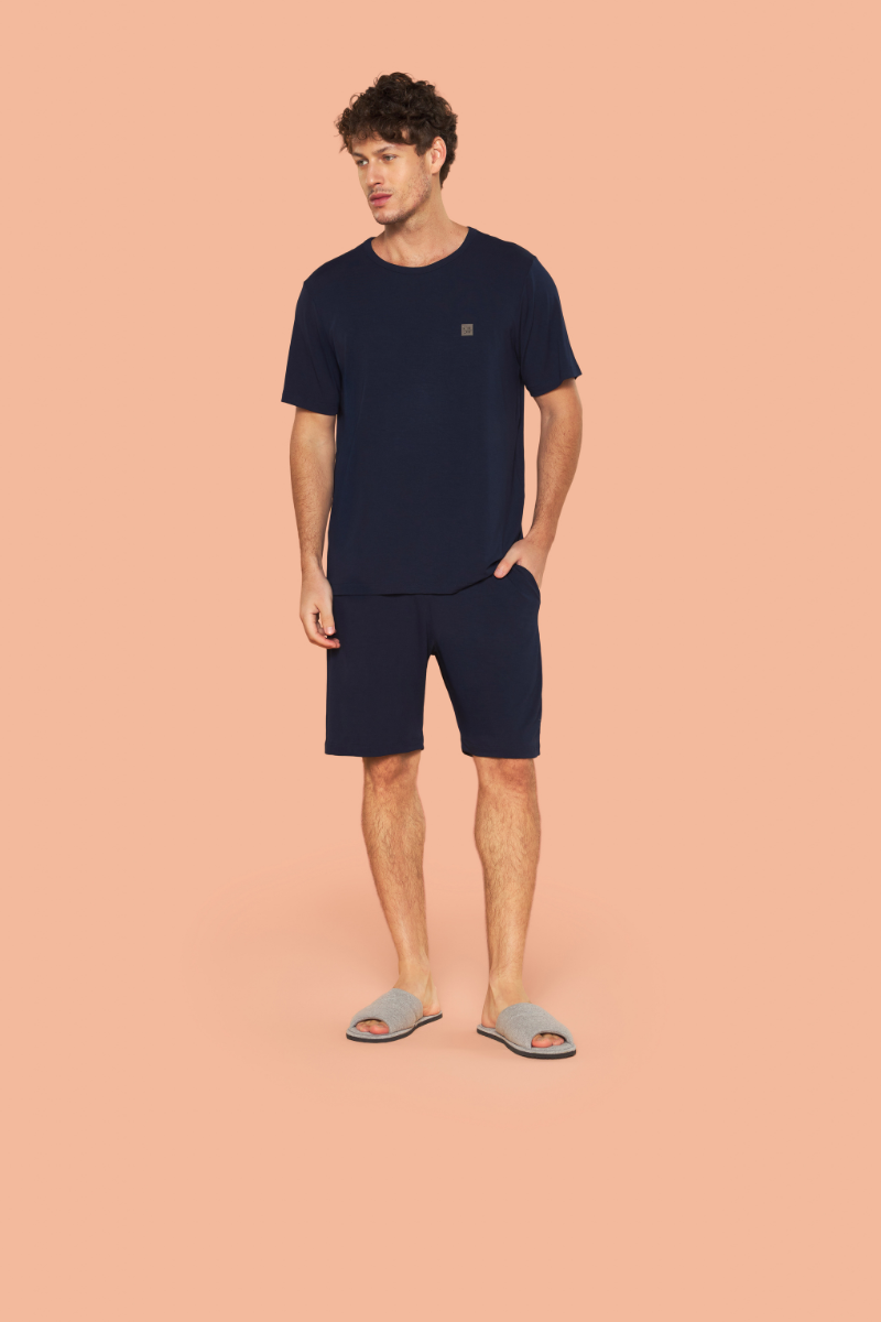 Pijama Masculino Meia Manga com Short Lua em Viscolycra – Sensare® 130506