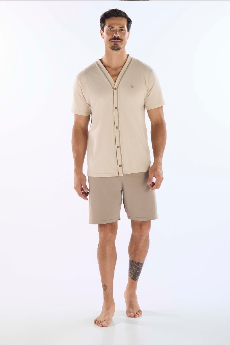 Pijama Masculino Meia Manga Aberto Frontal Com Bermuda Pzama® 6014.252 - COR 01