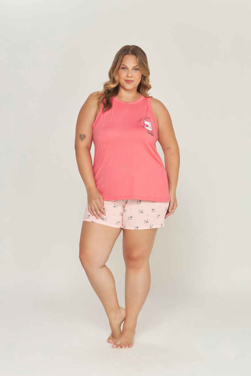 Pijama Regata com Short Plus Size Peach Touch Coral – Dunid® 01.1.0431