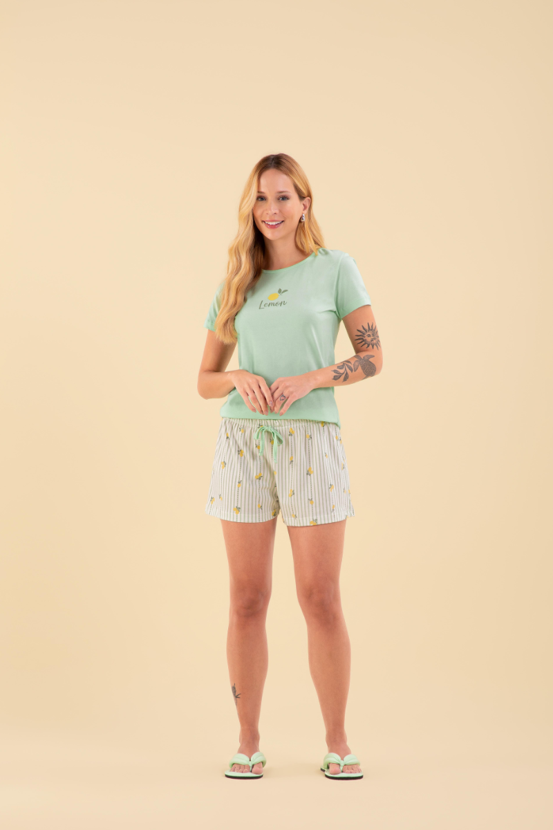 Pijama Jovial Meia Manga c/ Short Algodão Lemonade – Sensare® 130096