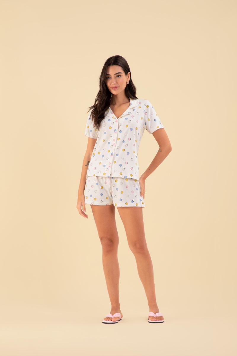 Pijama Jovial Americano Meia Manga com Short Algodão Poá Colors – Sensare® 130164