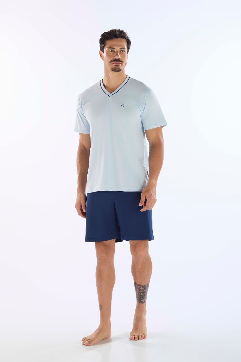 Pijama Masculino Gola V Liso Meia Manga com BermudaAlgodao Pzama® 6012.252 - COR 02