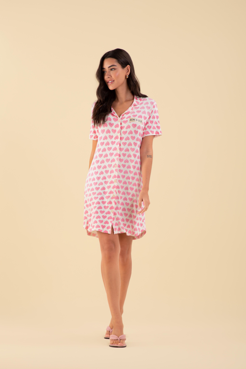 Camisola Meia Manga Aberta Viscolycra Estampa Corações – Sensare® 120033