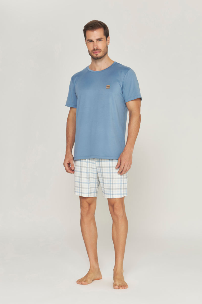 Pijama Masculino Meia Manga com Bermuda Viscolycra Azul – Dunid® 01.1.0458