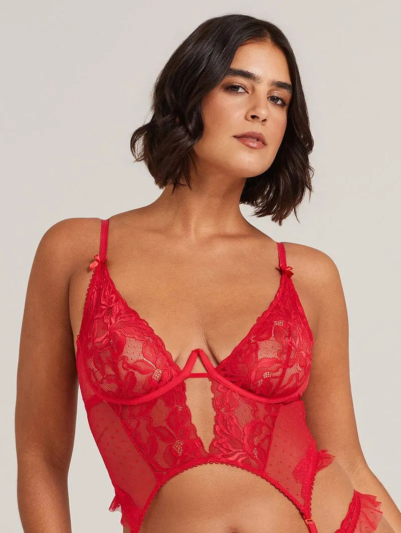 Espartilho Sem Bojo em Tule Poá e Renda – Liebe® 603580 - LOVE