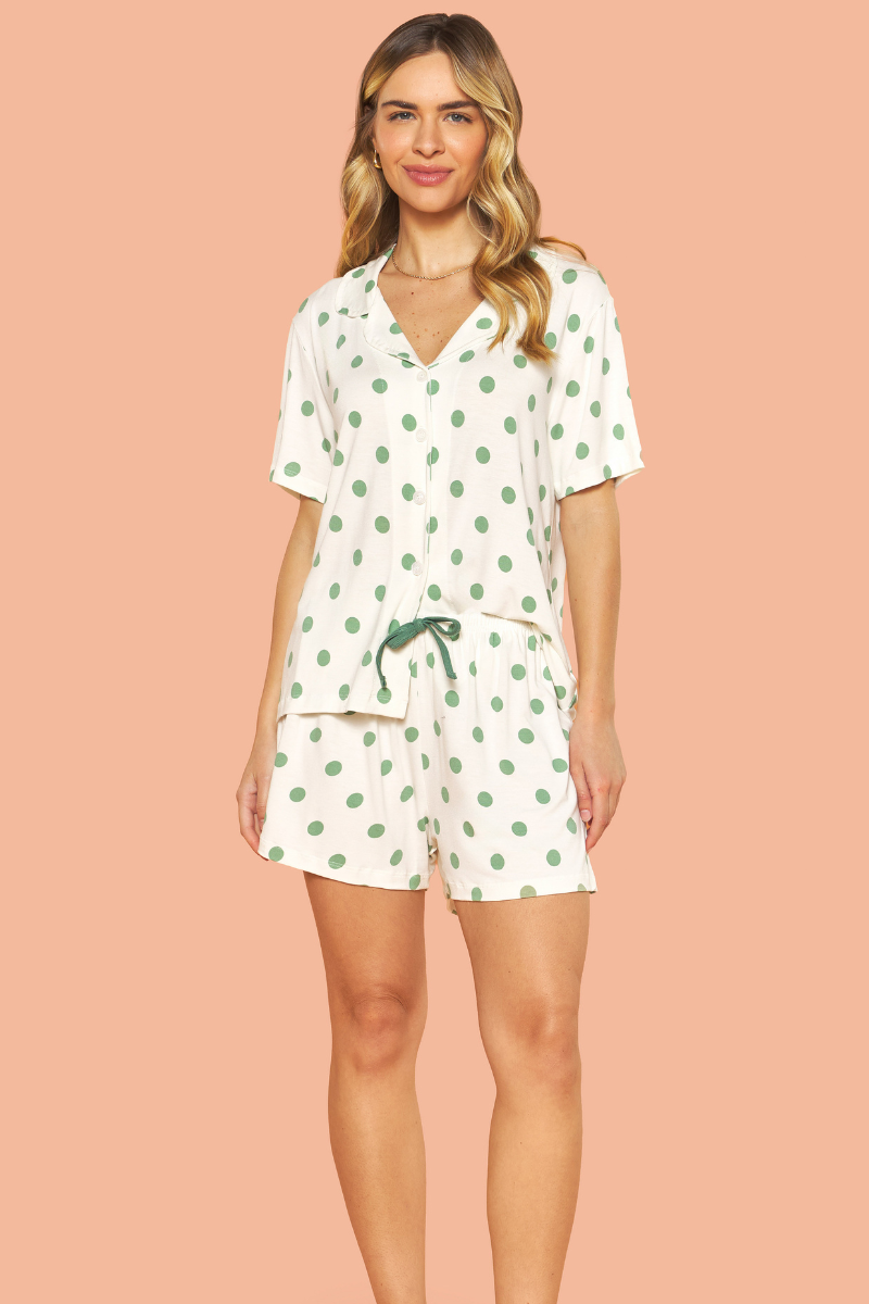 Pijama Americano Meia Manga com Short Básico em Viscolycra Poá – Sensare® 130447