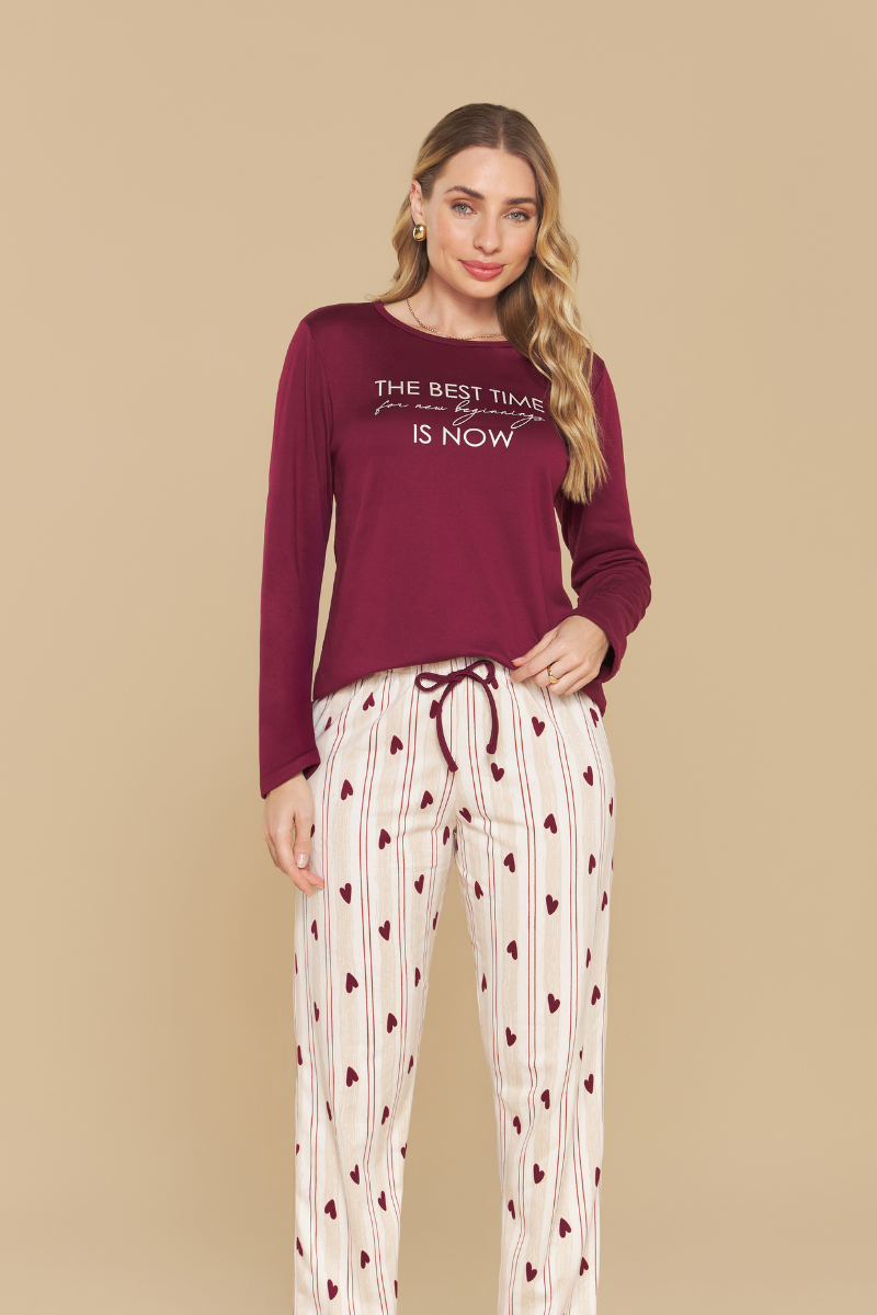 Pijama Jovial Manga Longa com Calça em Malha Peletizada Peluciada Heart Corações – Sensare® 140148