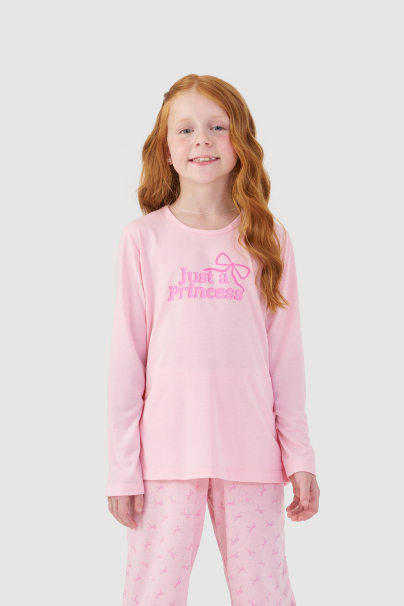 Pijama Infantil Manga Longa com Calça em Meia Malha Princess – Mensageira da Paz® 034198
