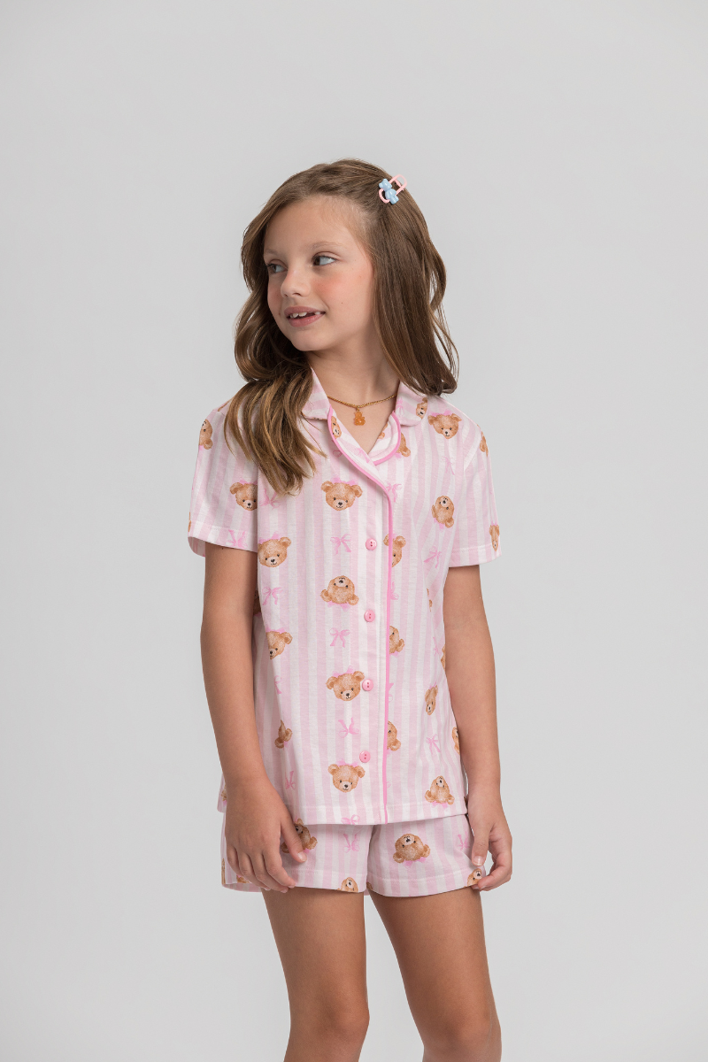 Pijama Infantil Americano Meia Manga c/ Short Algodão My Teddy – Mensageiro Dos Sonhos® 0132191