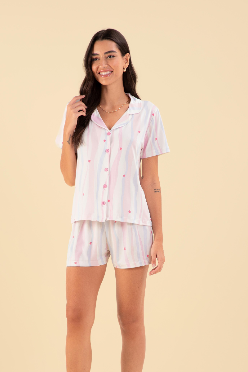 Pijama Básico Americano Meia Manga c/ Short Microfibra Believe – Sensare® 130207