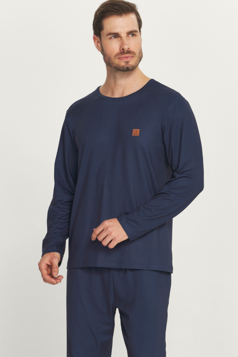 Pijama Masculino Manga Longa com Calça Peach Touch Peluciada Marinho – Danka® 01.2.0540