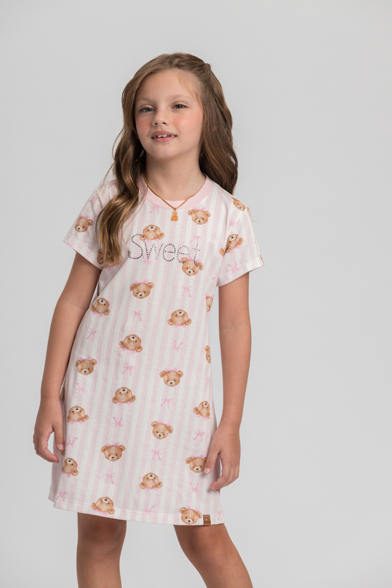 Camisola Infantil Meia Manga Algodão My Teddy Sweet – Mensageiro Dos Sonhos® 012544