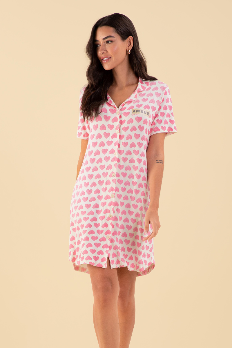 Camisola Meia Manga Aberta Viscolycra Estampa Corações – Sensare® 120033