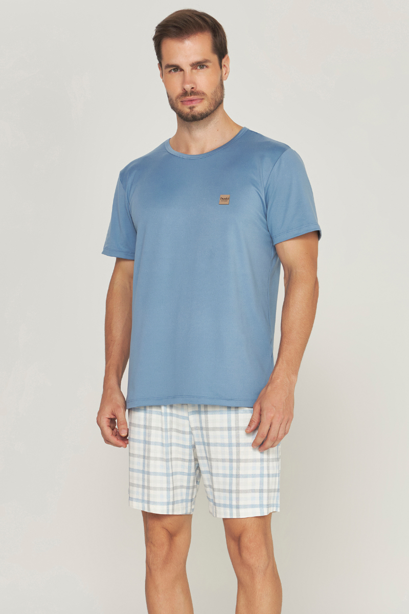 Pijama Masculino Meia Manga com Bermuda Viscolycra Azul – Dunid® 01.1.0458