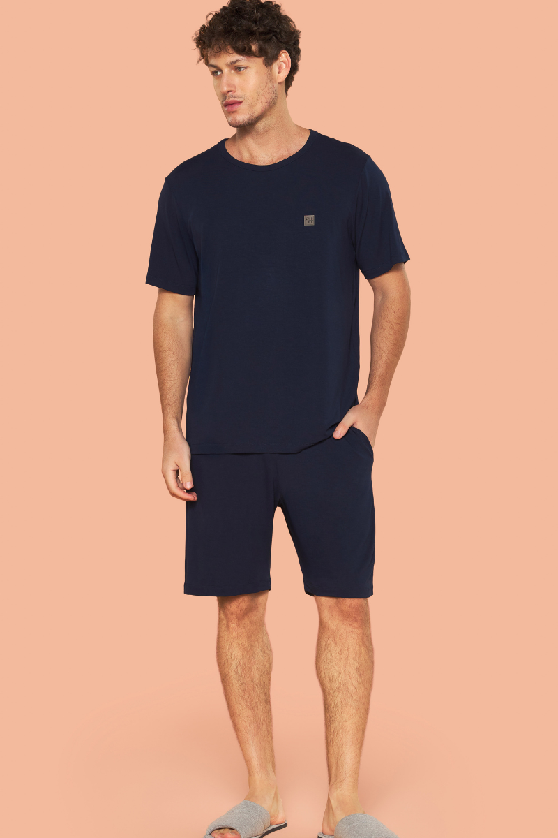 Pijama Masculino Meia Manga com Short Lua em Viscolycra – Sensare® 130506