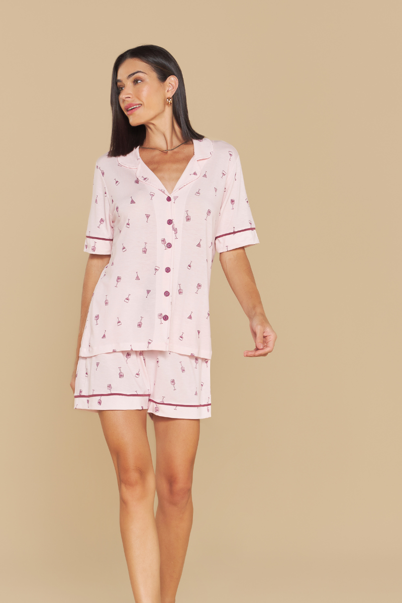 Pijama Jovial Americano Meia Manga com Short em Viscolycra Wine – Sensare® 130284