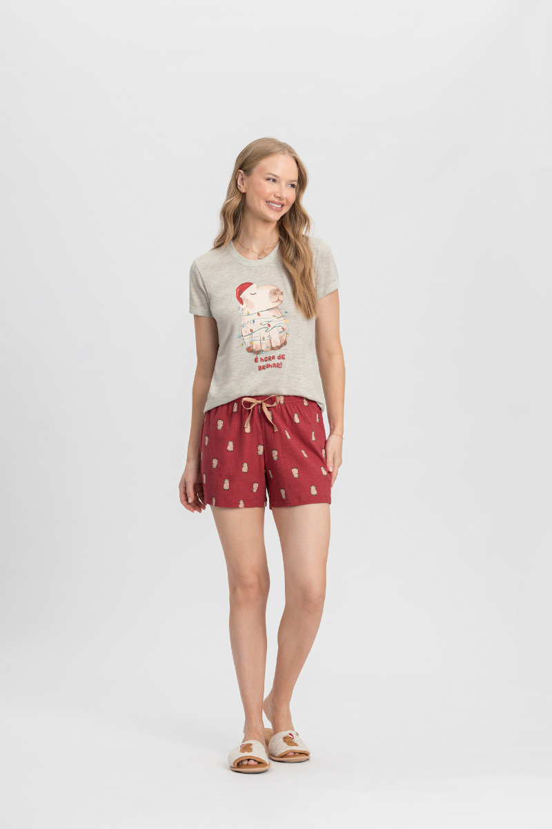 Pijama Jovial Meia Manga Com Short Meia Malha Natal das Capivaras – Mensageiro dos Sonhos® 0132124