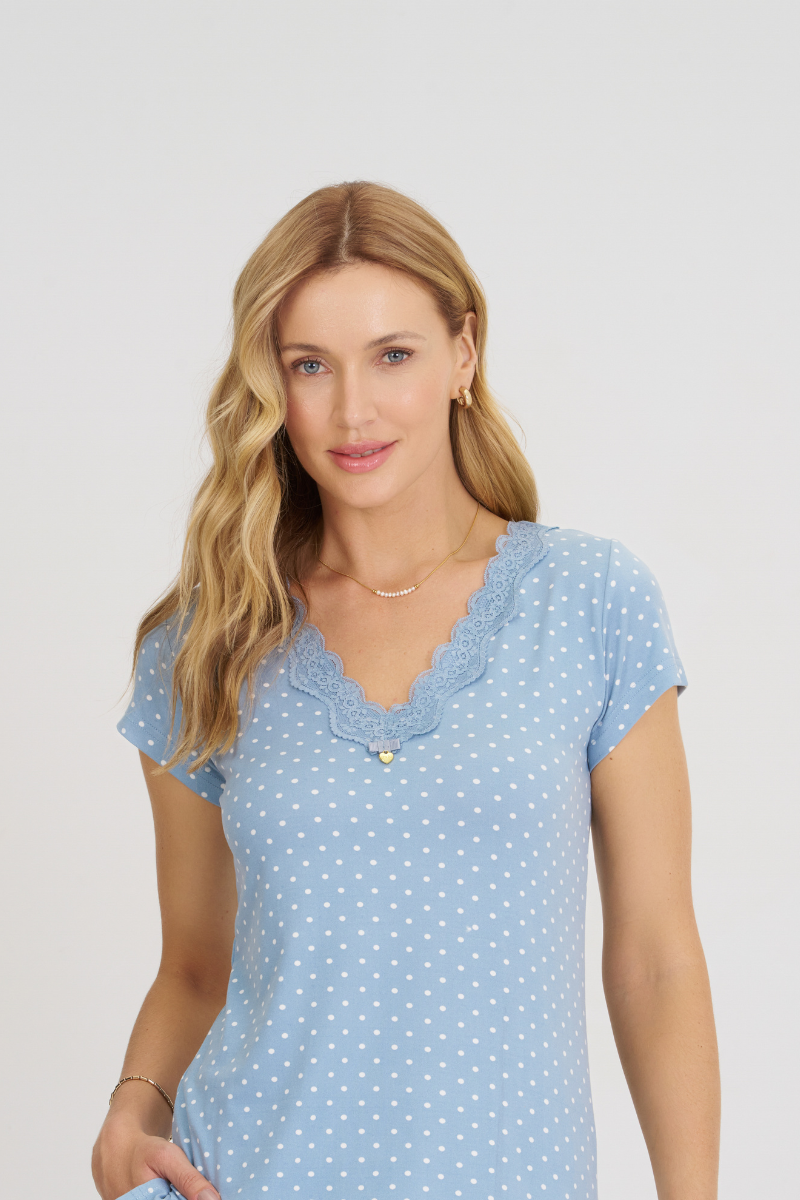 Pijama Básico Meia Manga com Capri Touch Dreams Amanhecer Poá Azul Claro – Mensageiro dos Sonhos® 0141537