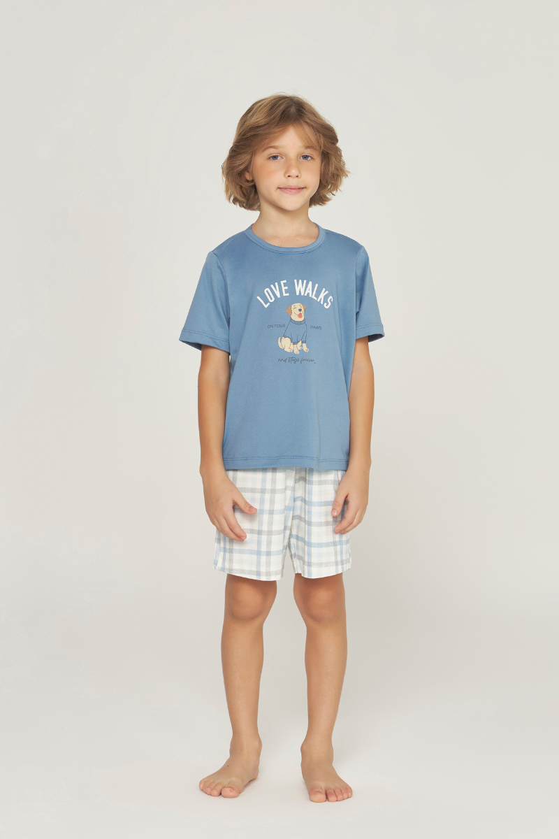 Pijama Meia Manga com Bermuda Infantil Viscolycra Azul – Dunid® 01.1.0459/60
