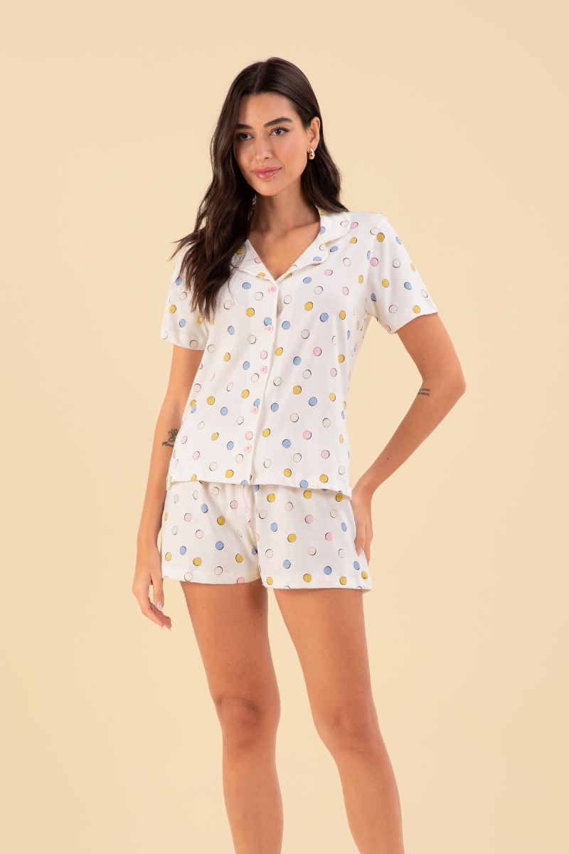 Pijama Jovial Americano Meia Manga com Short Algodão Poá Colors – Sensare® 130164