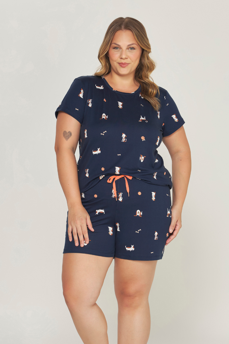 Pijama Meia Manga com Short Plus Size Peach Touch Dog – Dunid® 01.1.0424