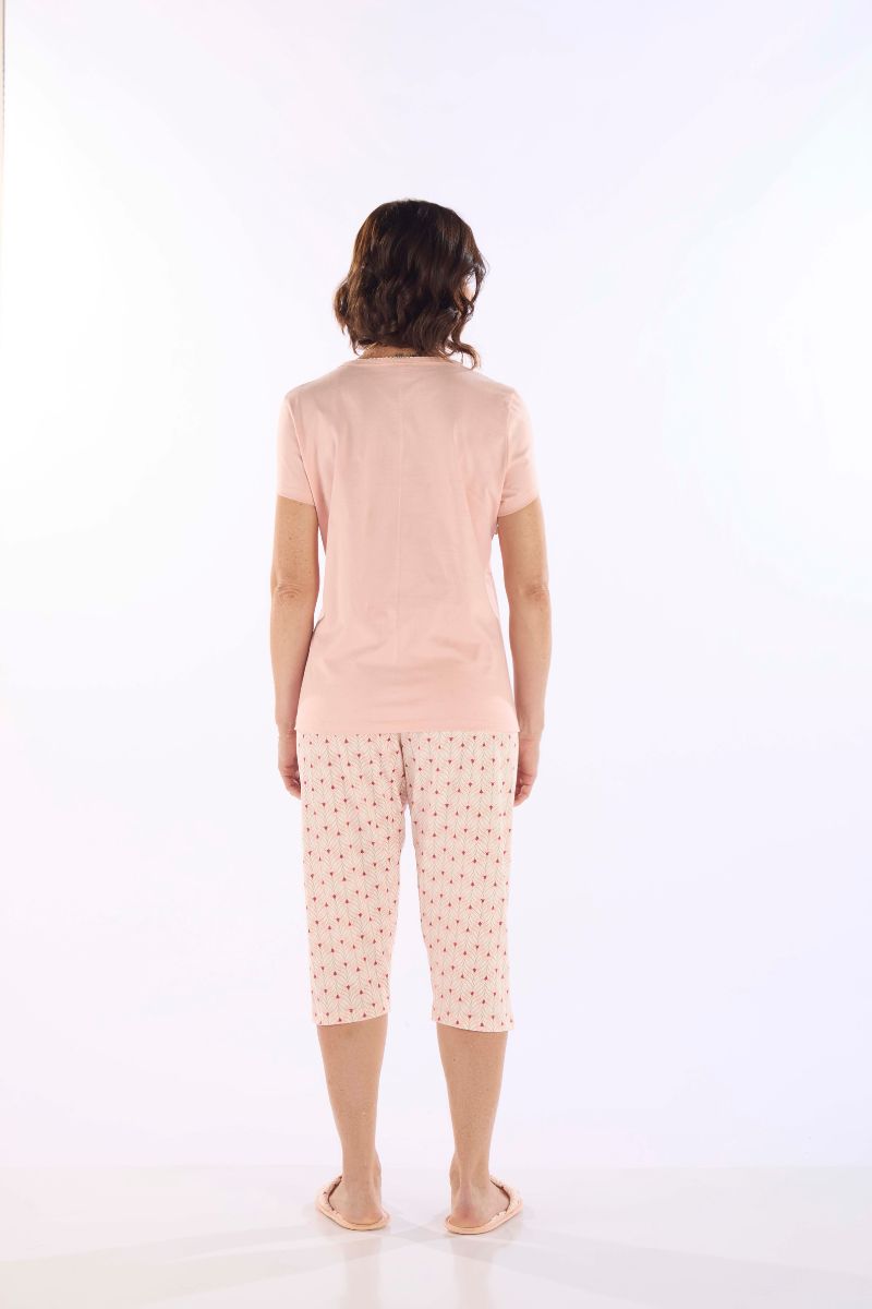 Pijama Manga Curta Abertura Frontal Em Meia Malha Com Capri – Pzama® 050306