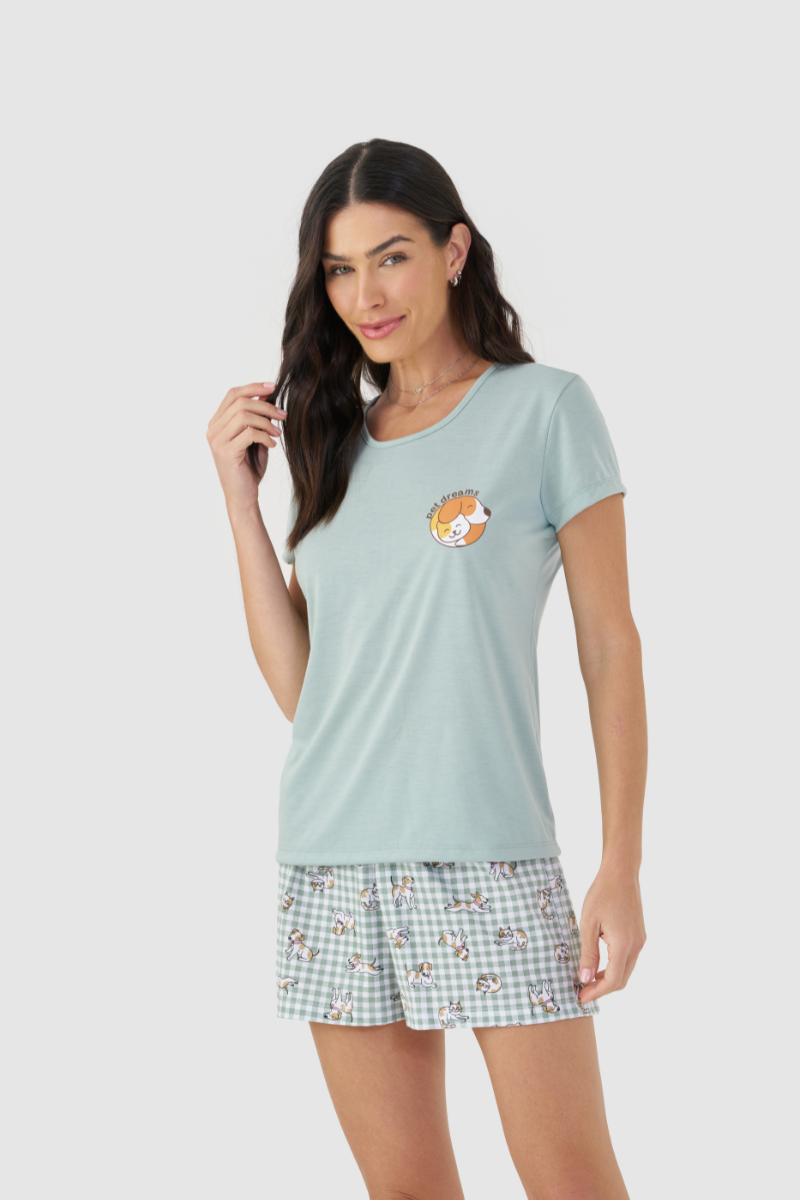 Pijama Jovial Meia Manga com Short em Meia Malha Sonhos de Pet – Mensageiro da Paz® 033488