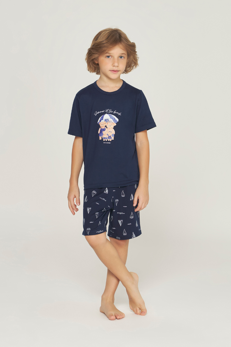 Pijama Meia Manga com Bermuda Infantil Peach Touch Marinho – Dunid® 01.1.0407/08