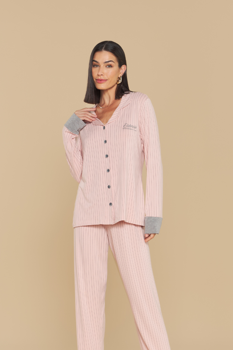 Pijama Básico Americano Manga Longa com Calça em Viscolycra Essência – Sensare® 140262