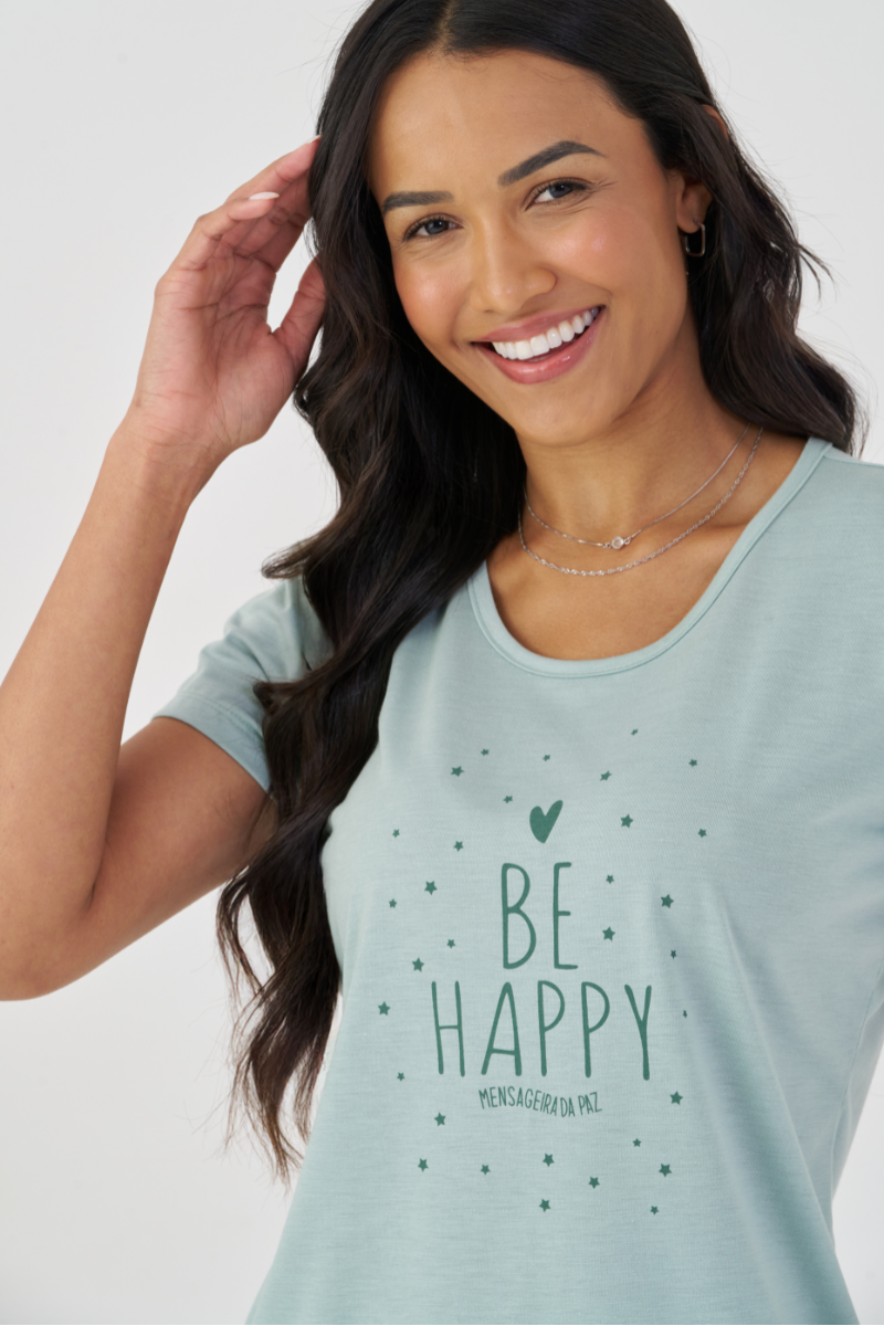Pijama Básico Meia Manga com Bermudoll em Meia Malha Be Happy – Mensageira da Paz® 033496