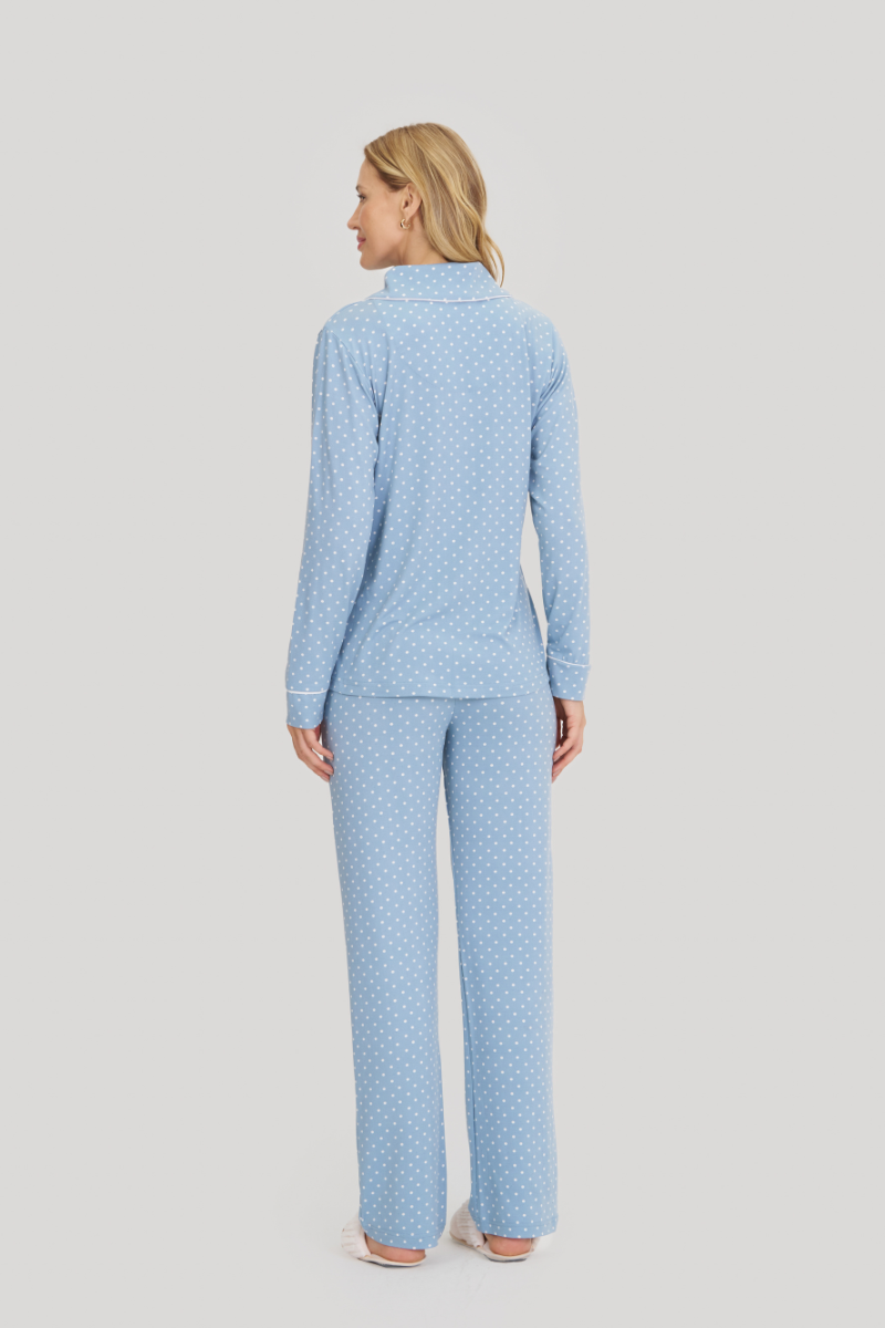 Pijama Básico Americano Manga Longa com Calça Touch Dreams Amanhecer Poá Azul Claro – Mensageiro dos Sonhos® 0141538