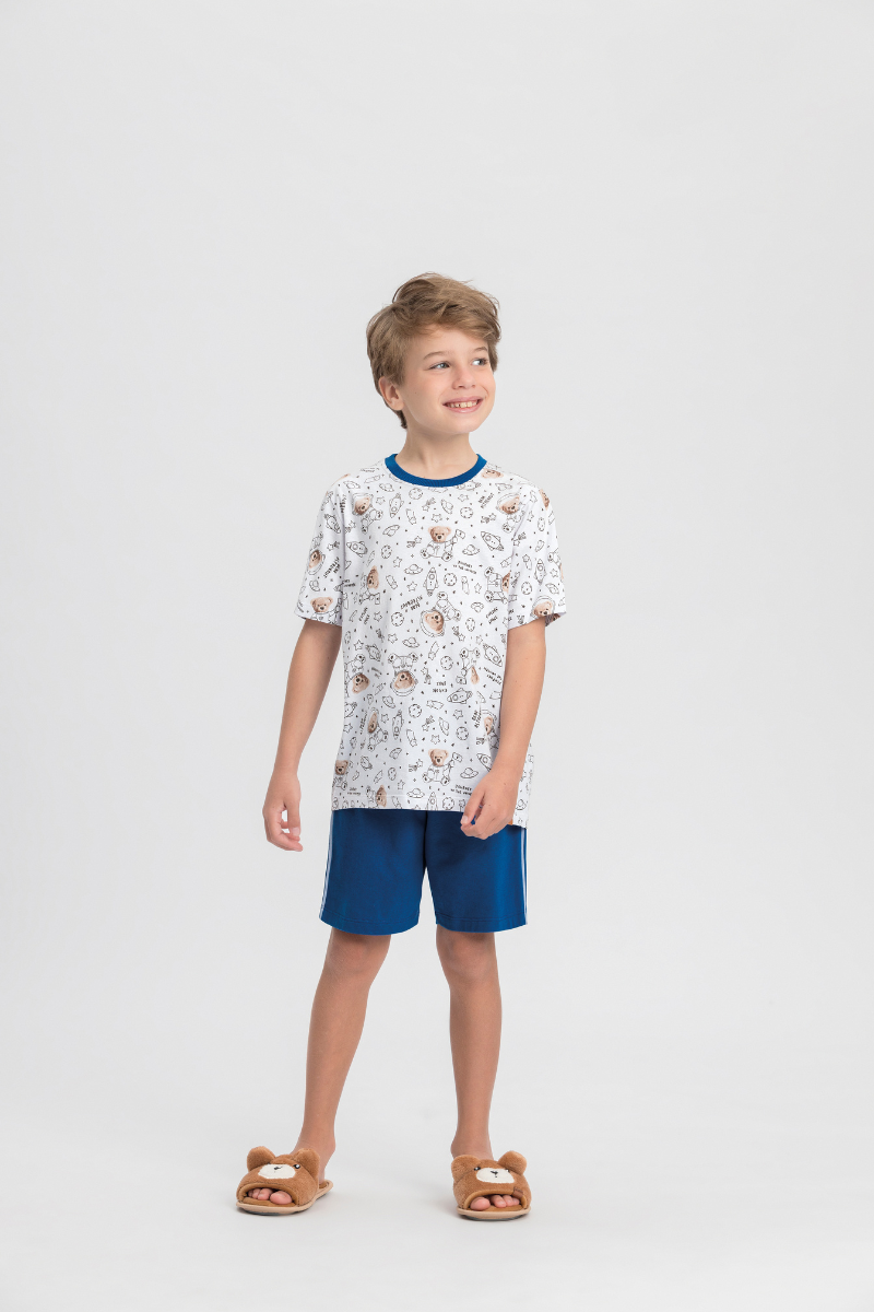 Pijama Infantil Masculino Meia Manga com Bermuda Algodão Colorindo Sonhos – Mensageiro dos Sonhos® 0132143
