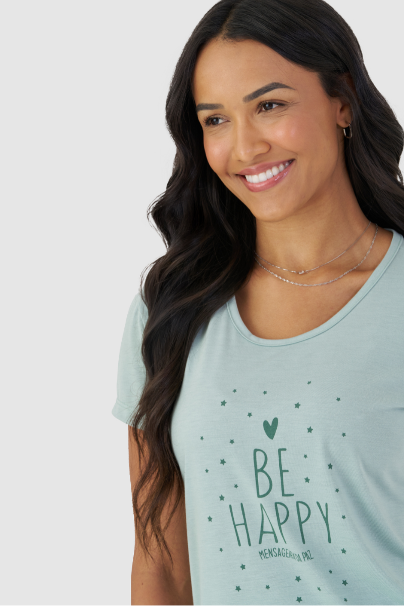 Pijama Básico Meia Manga com Capri em Meia Malha Be Happy Verde Suave – Mensageira da Paz® 034186