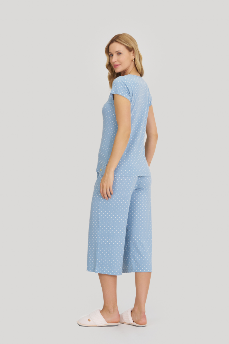 Pijama Básico Meia Manga com Capri Touch Dreams Amanhecer Poá Azul Claro – Mensageiro dos Sonhos® 0141537