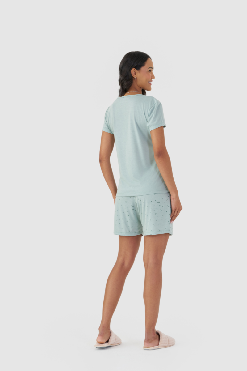 Pijama Básico Meia Manga com Bermudoll em Meia Malha Be Happy – Mensageira da Paz® 033496