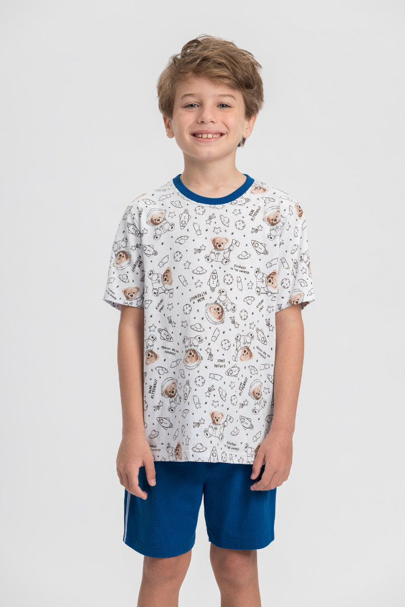 Pijama Infantil Masculino Meia Manga com Bermuda Algodão Colorindo Sonhos – Mensageiro dos Sonhos® 0132143