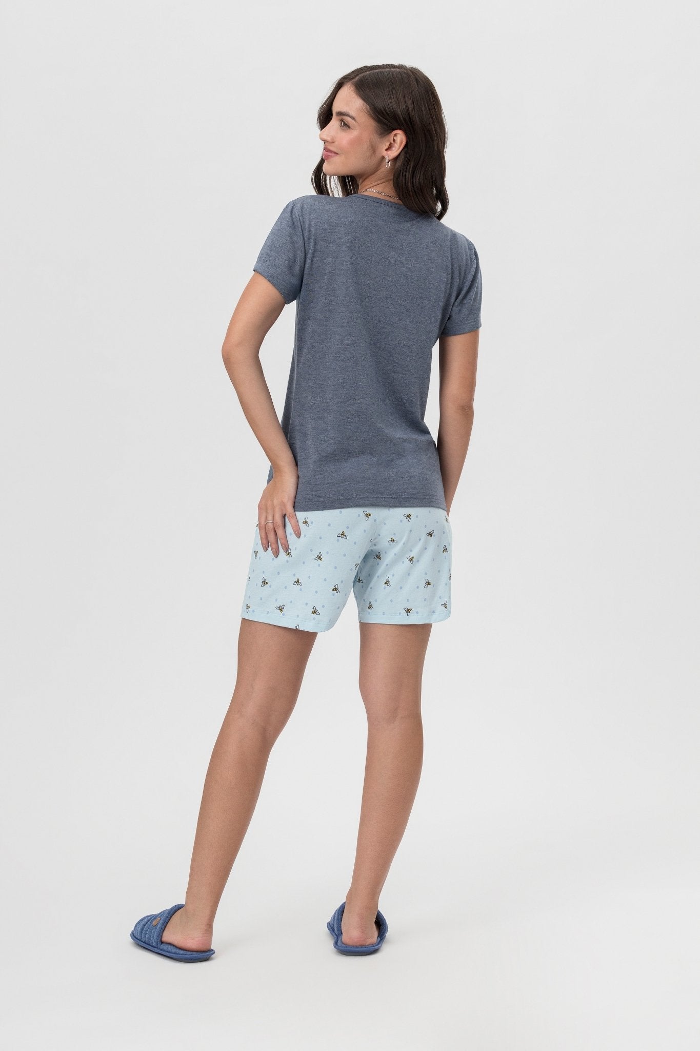 Pijama Meia Manga Com Short Meia Malha Bee Happy – Mensageiro da Paz® 033448
