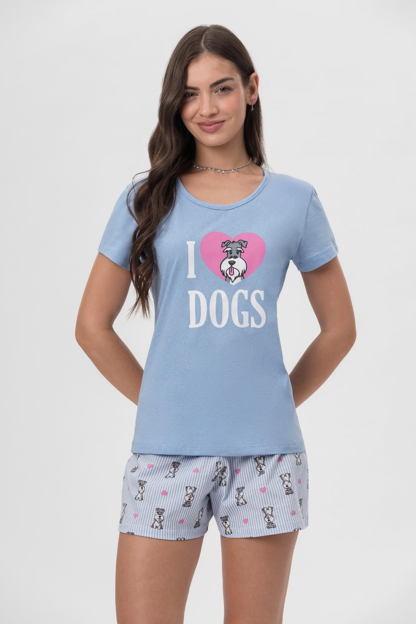 Pijama Feminino Manga Curta com Short em Algodão Dog – Mensageira da Paz® 033457