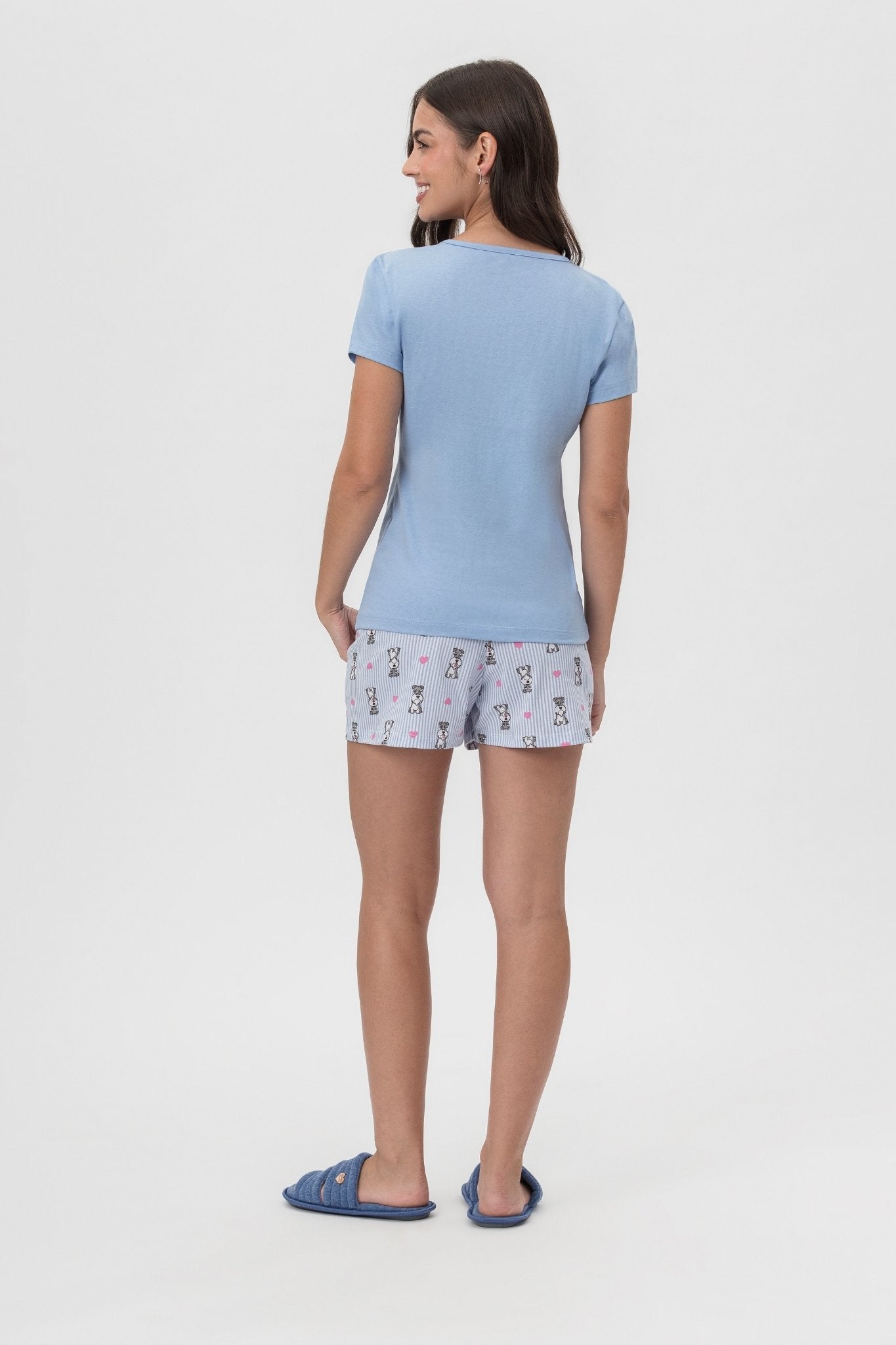 Pijama Feminino Manga Curta com Short em Algodão Dog – Mensageira da Paz® 033457