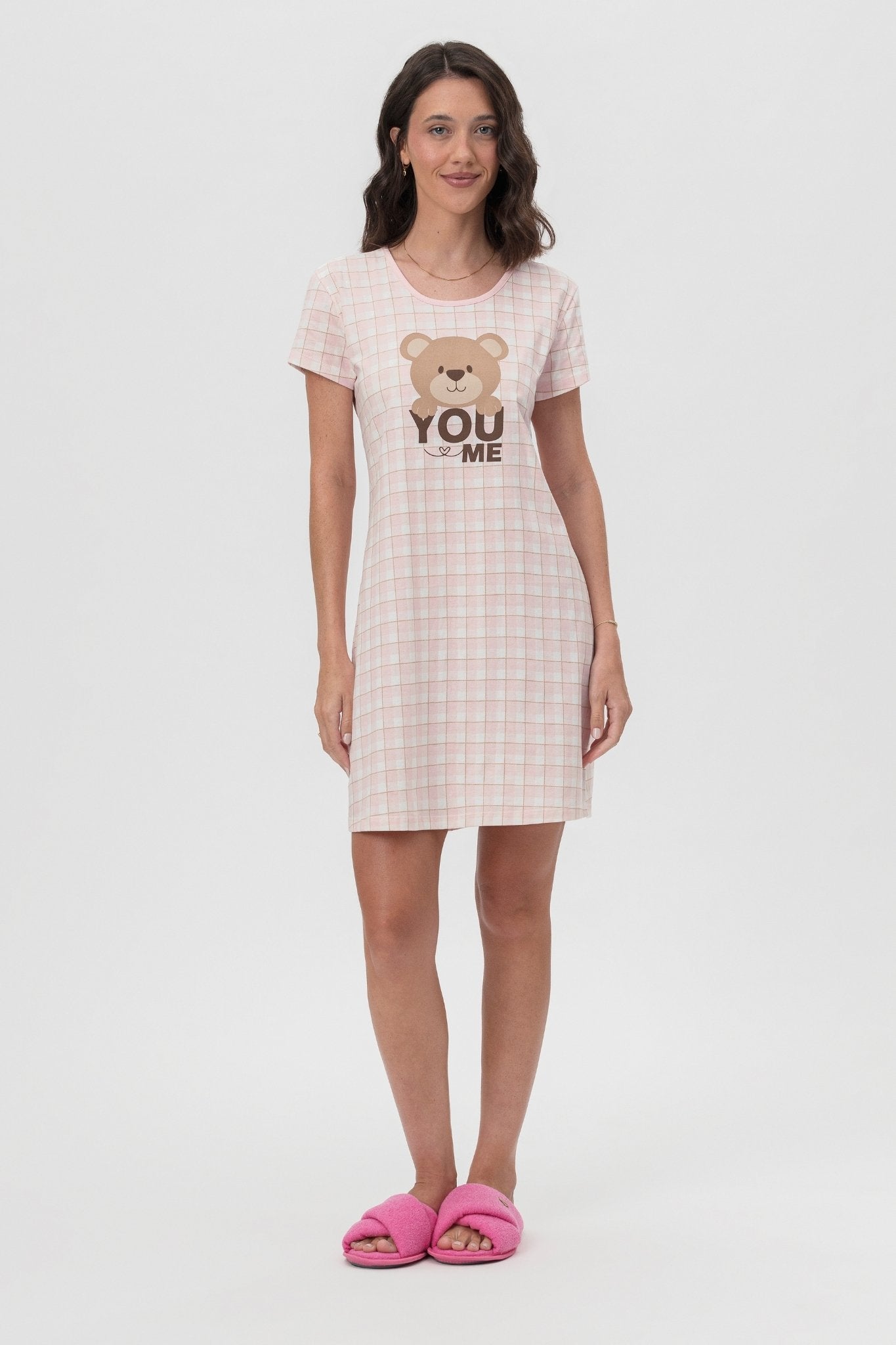 Camisola Meia Manga em Meia Malha Estampa Ursinho Xadrez – Mensageira Da Paz® 032144