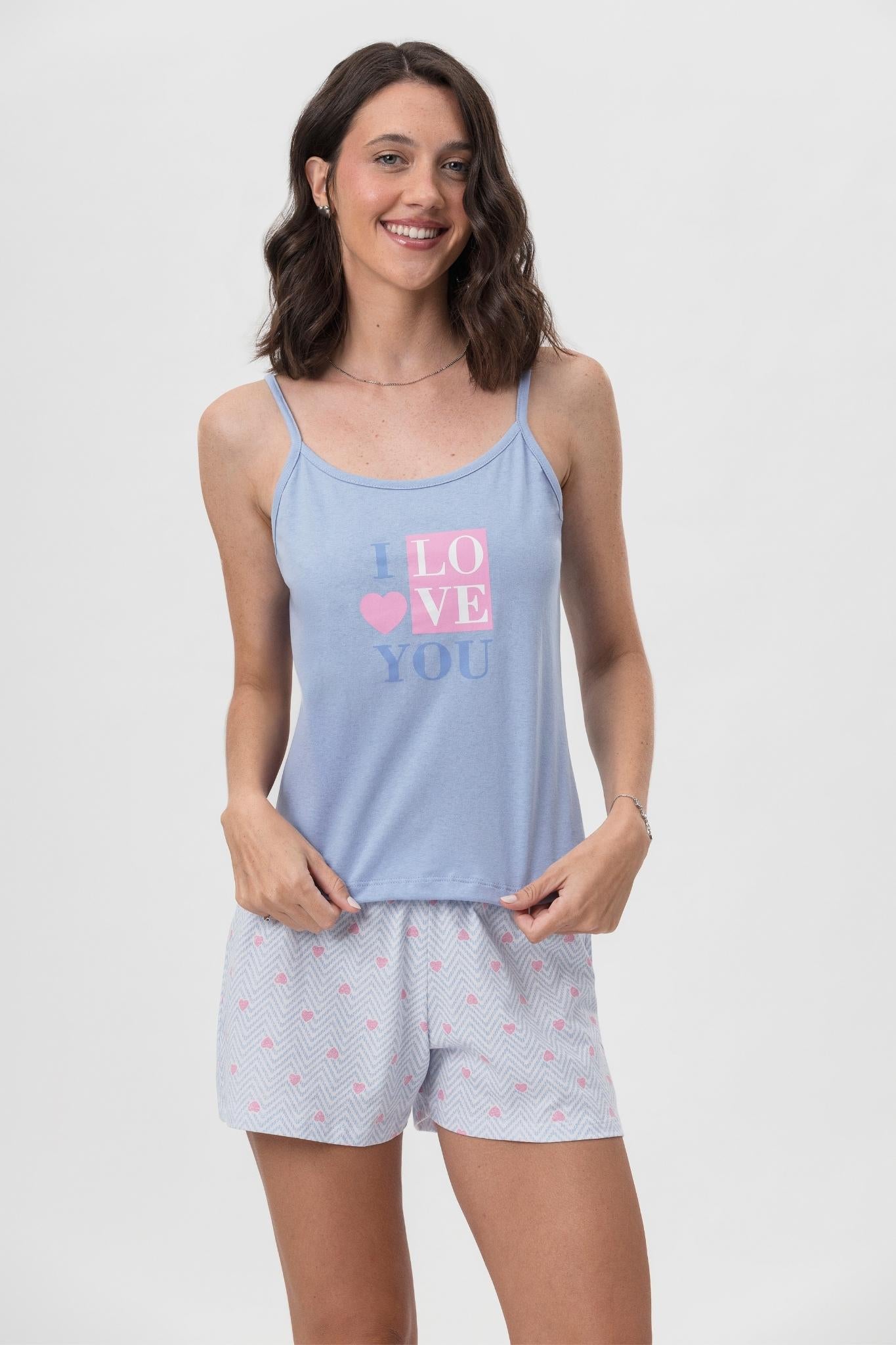 Pijama Alça com Short em Meia Malha Love You – Mensageira da Paz® 033468