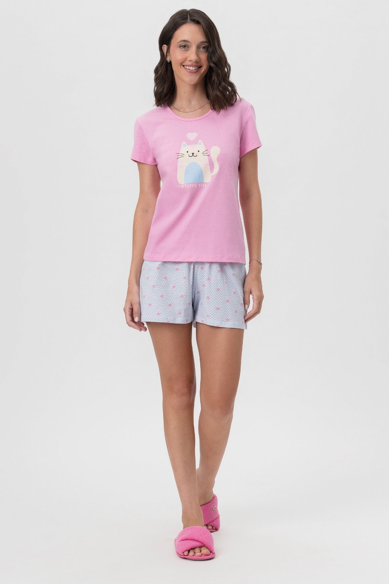 Pijama Meia Manga com Short em Meia Malha Love You – Mensageira da Paz® 033469