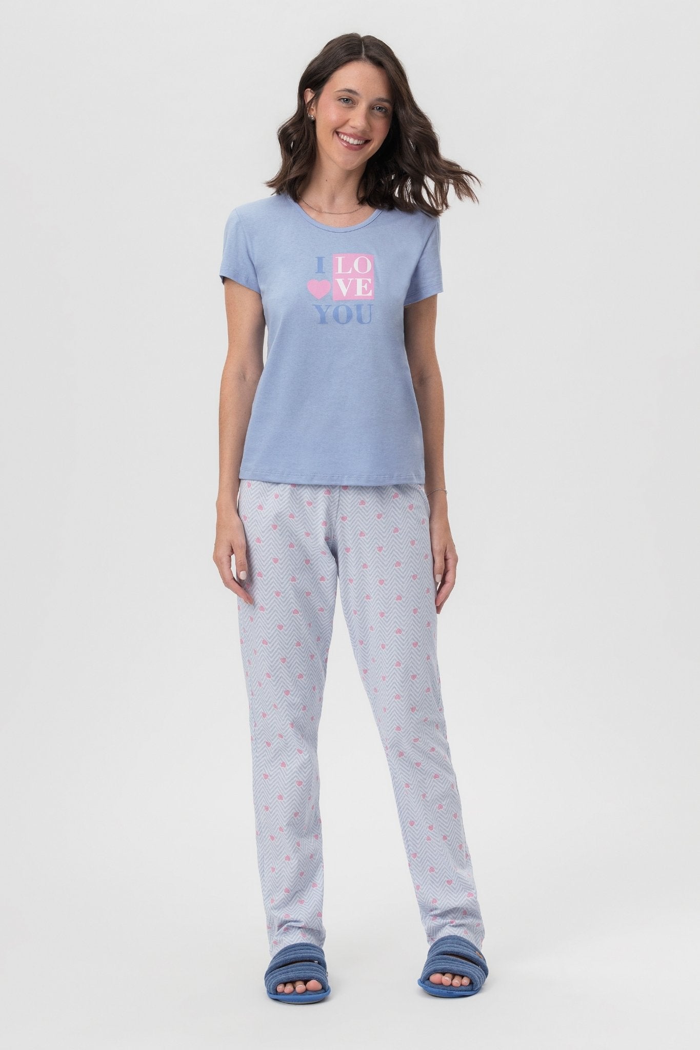 Pijama Feminino Manga Curta com Calça em Meia Malha Love You – Mensageira da Paz® 034169