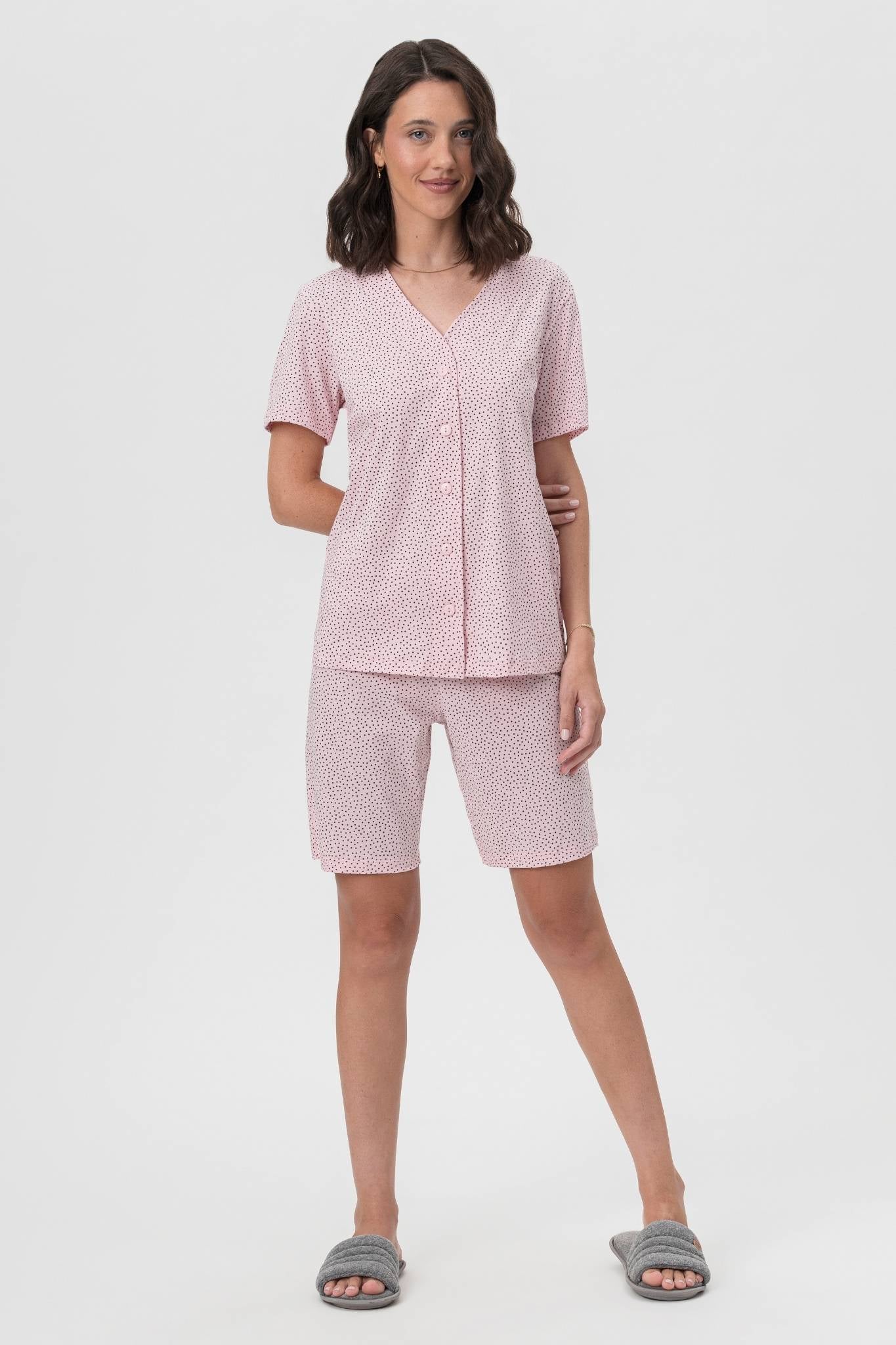 Pijama Meia Manga com Bermuda Aberta 1/2 Malha Sweet Home – Mensageira da Paz® 033460