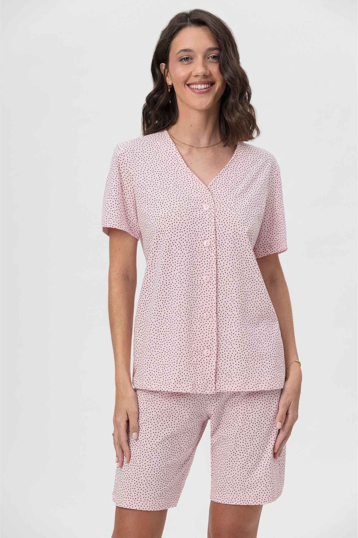 Pijama Meia Manga com Bermuda Aberta 1/2 Malha Sweet Home – Mensageira da Paz® 033460