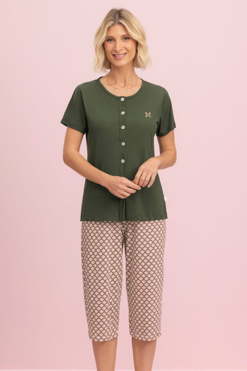 Pijama Feminino Meia Manga com Capri Aberta Mônaco - Lua Encantada® 10140096