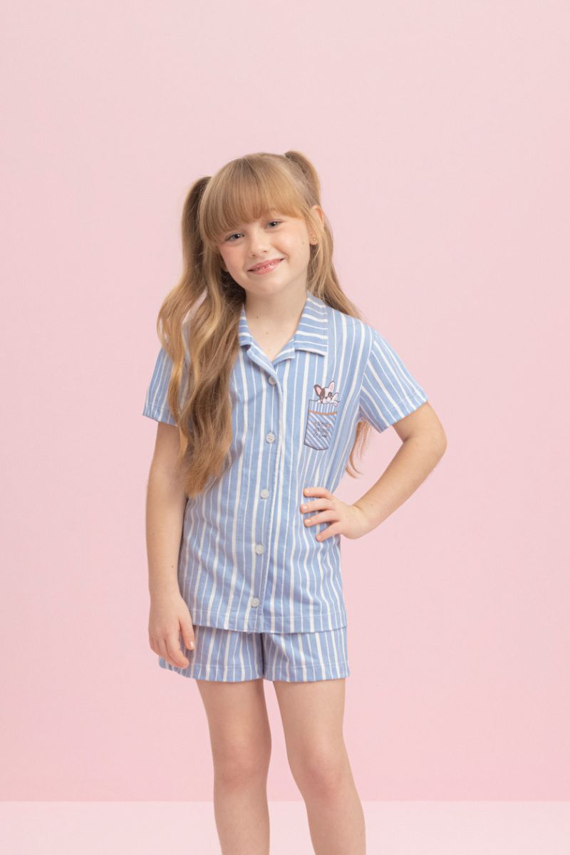 Pijama Americano Feminino Infantil Meia Manga com Short Aberto - Lua Encantada® 10240000/01
