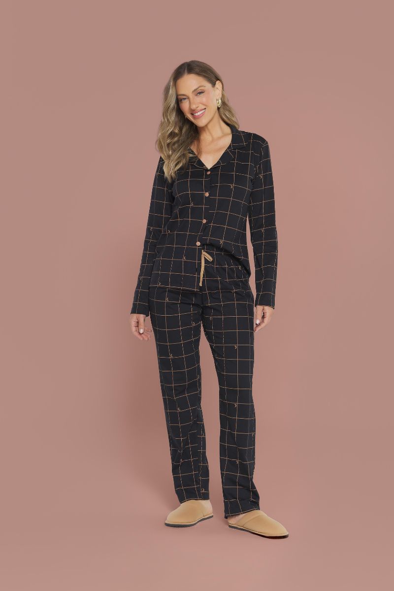 Pijama Americano Manga Longa com Calça Xadrez- Sensare® 140000