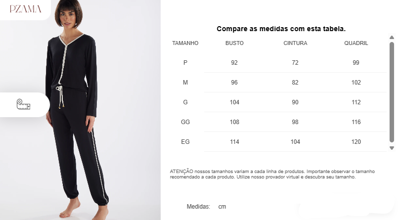 Pijama Manga Longa com Calça em Viscolycra Pzama® 100225